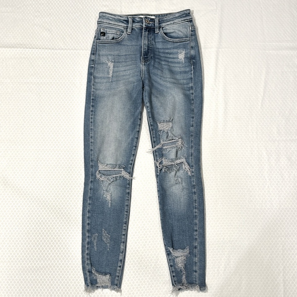 KANCUN boutique jeans, size 5 / 26, denim is SO SOFT & high-end, distressed, EUC